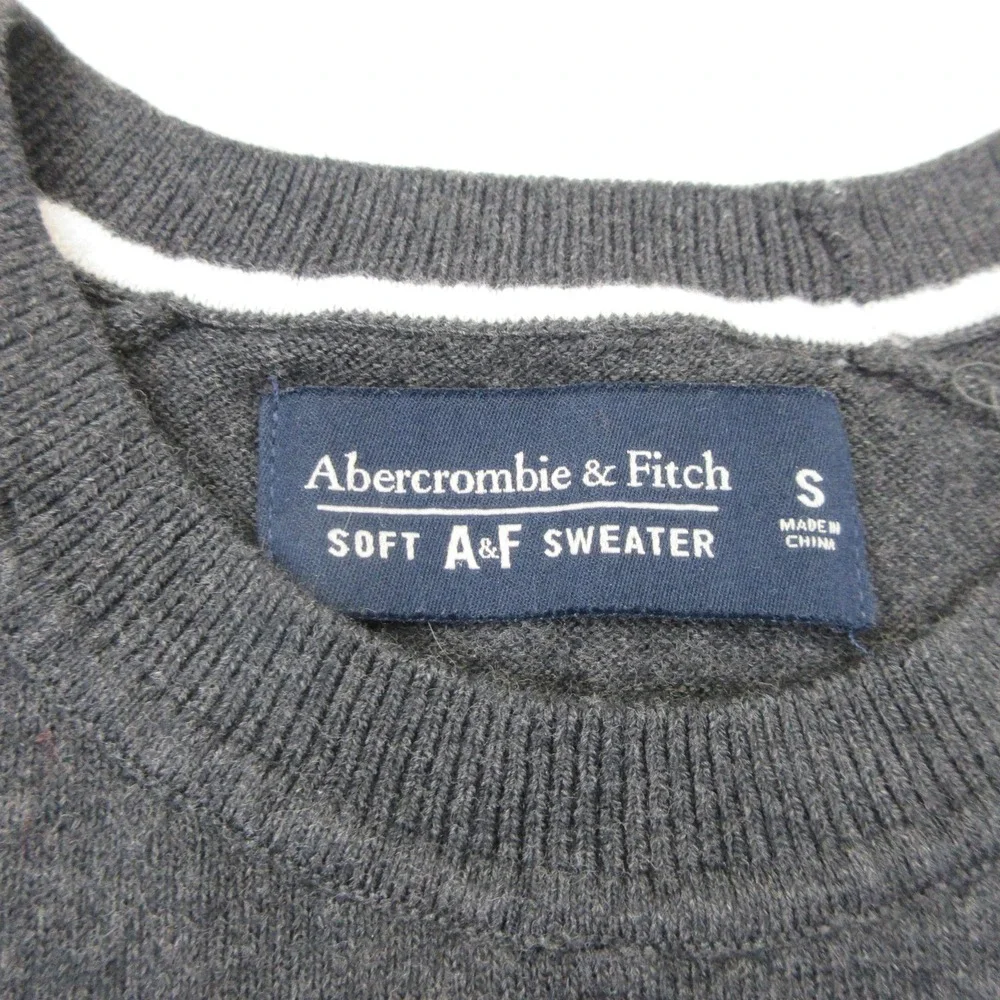 Abercrombie & Fitch Sweater Mens Small Gray Crewneck Cotton Cashmere Logo